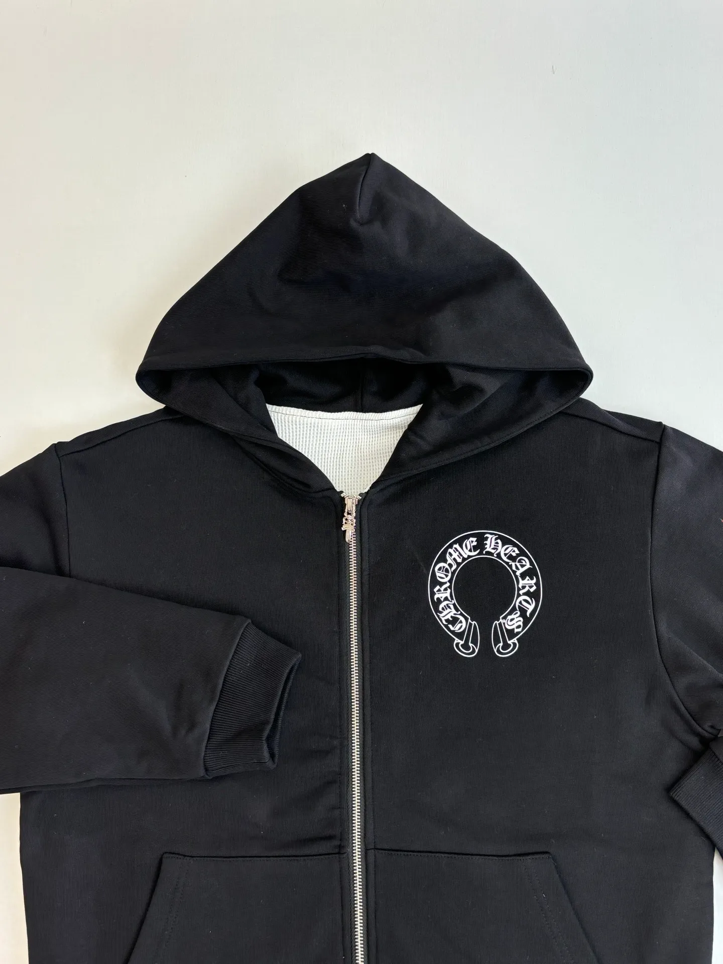 P526 Chrome Heart*/Chrome Heart Ch flame print hooded zipper sweatshirt Size: S/M/L/XL